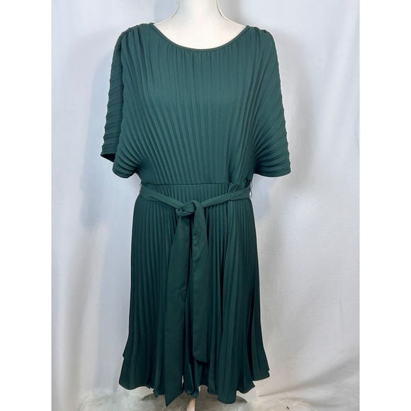 Dkny Dresses & Skirts - DKNY Womens Pleated Flutter Sleeve Belted Midi Dress Dark Green Size 14